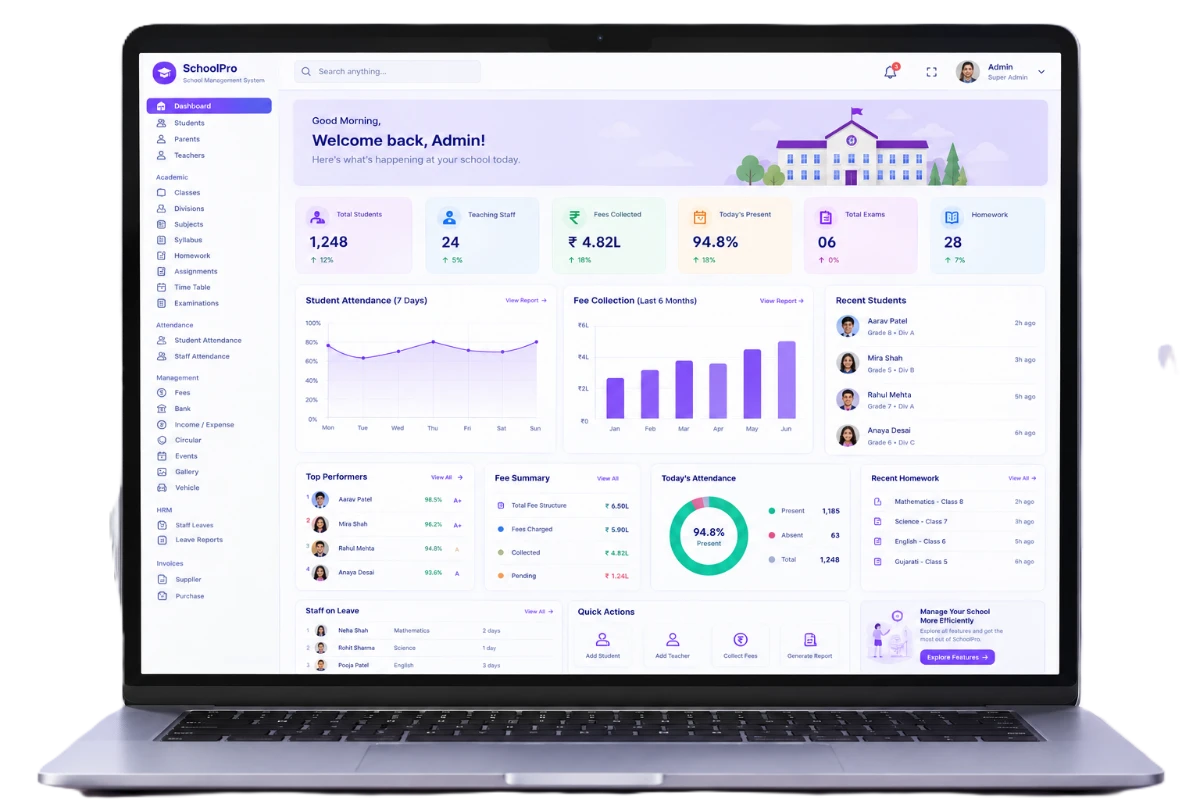 School Management Software admin dashboard